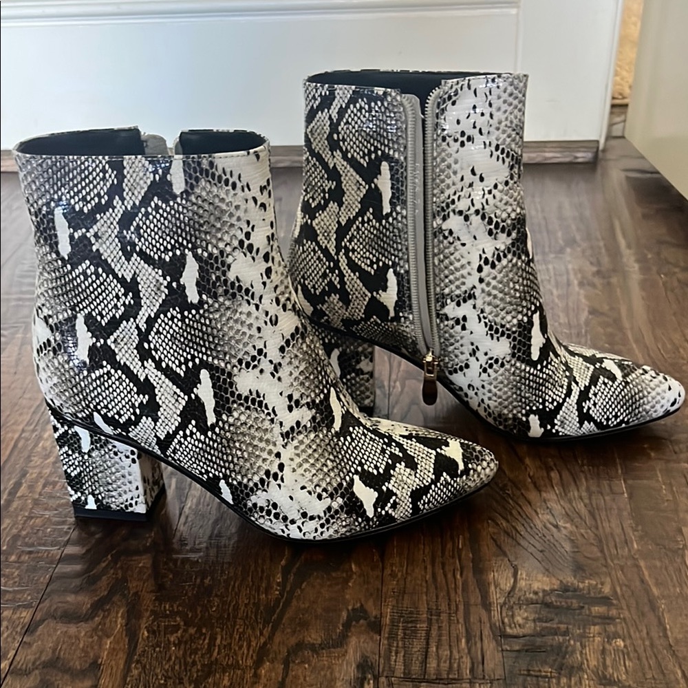 Snakeskin Ankle Boots - Black and White